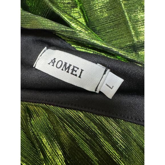 AOMEI Women's Luxury Metallic One Shoulder Sleeveless Elegant Pleated Long Dress - Picture 4 of 10